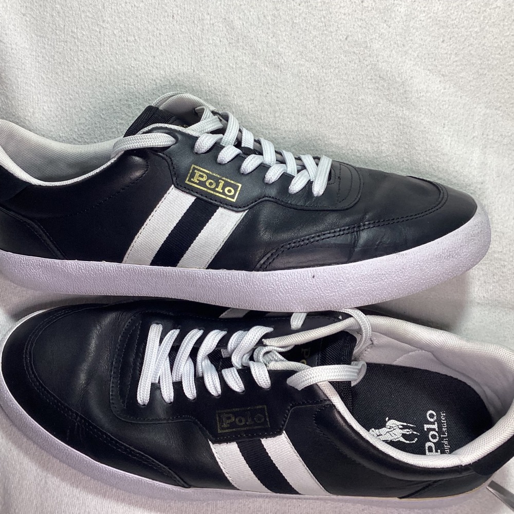 Polo Ralph Lauren Court VLC Mens Black Leather Low Top Sneakers Size 11.5 US